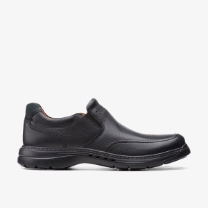 Clarks Un Brawley Step Black Leather Black | LDTAP2386