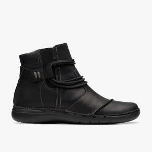 Clarks Un Loop Up Black Leather Black | GMCXQ6734