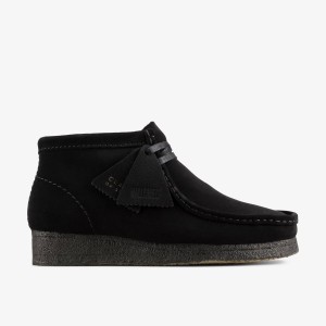 Clarks Wallabee Boot Black Suede Black | BHQKI0612