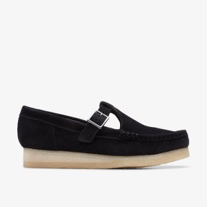 Clarks Wallabee T-Bar Black Suede Black | TQSVM8705