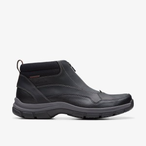 Clarks Walpath Zip Black Leather Black | FIDEM9584