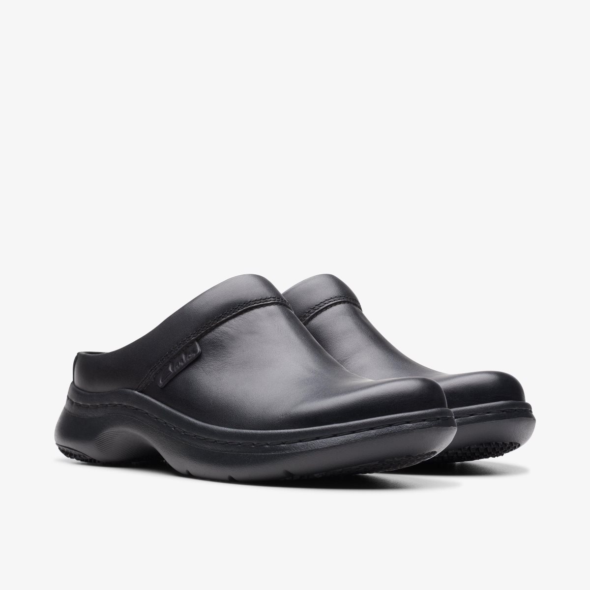 Clarks Pro Clog Black Leather Black | UHQWX2034