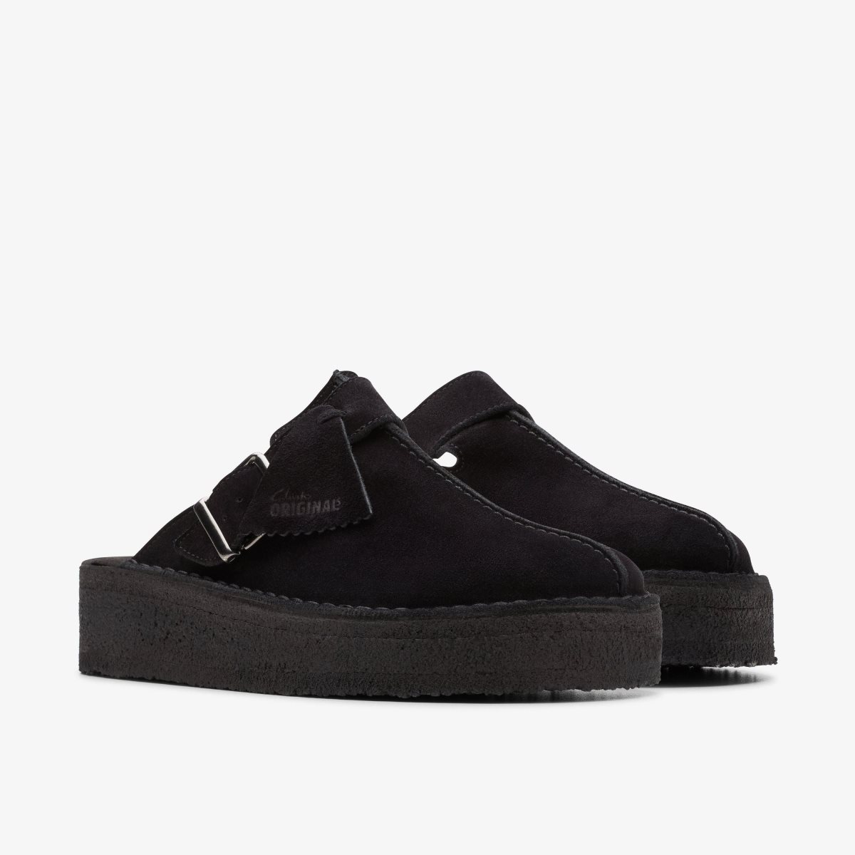 Clarks Trek Wedge Mule Black Suede Black | ACNRK3720