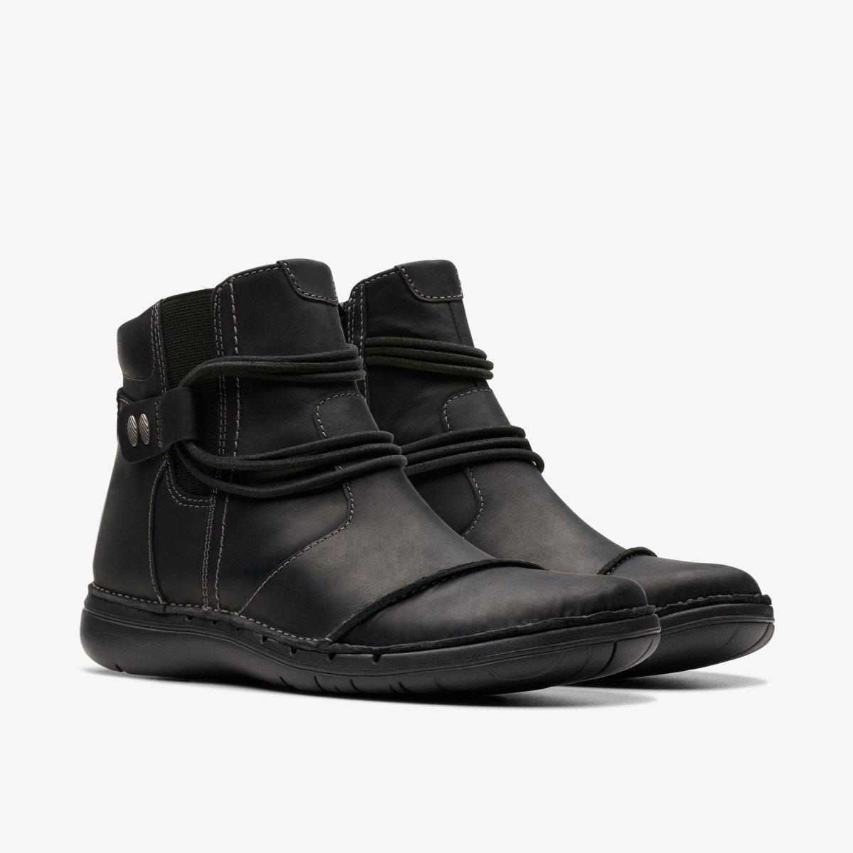 Clarks Un Loop Up Black Leather Black | GMCXQ6734