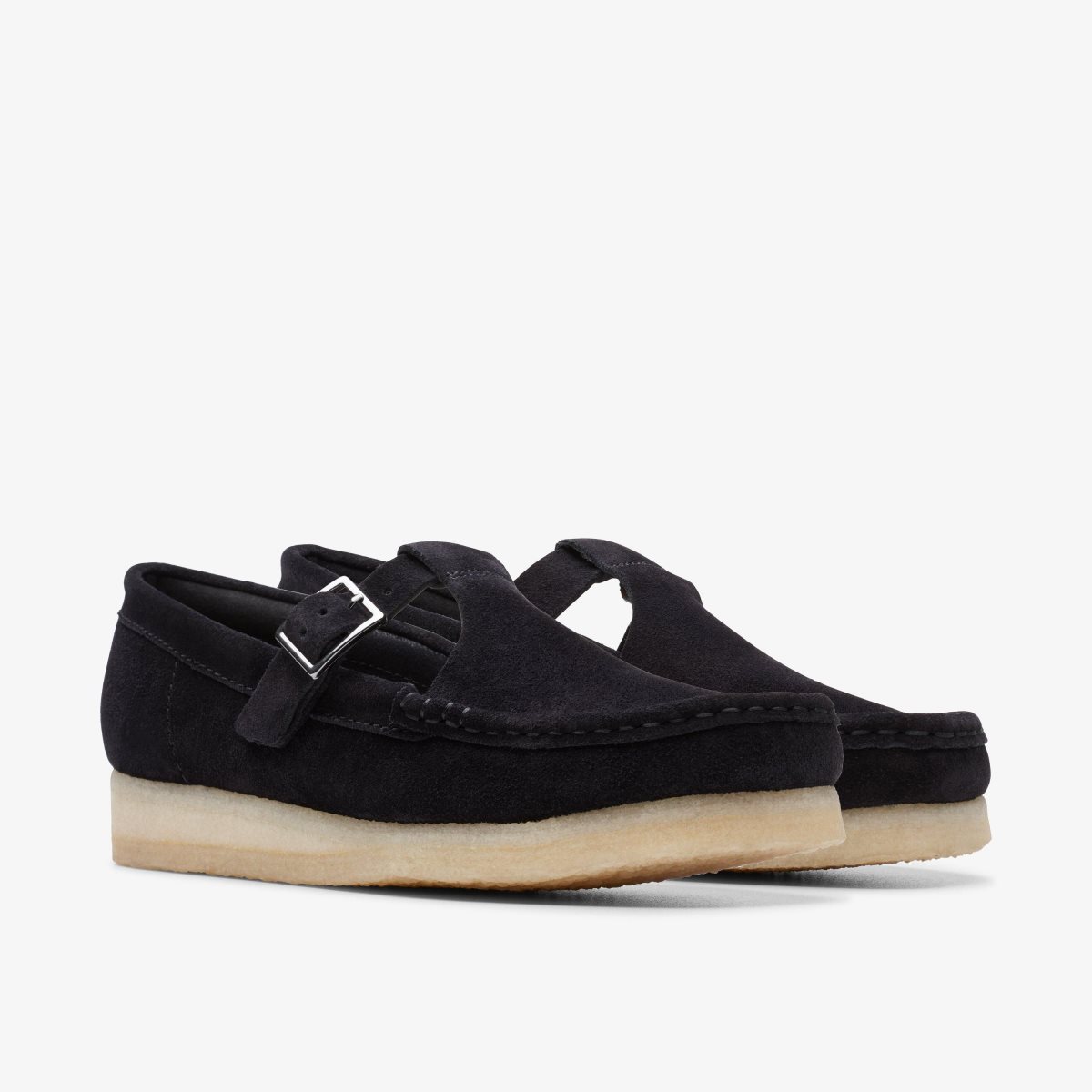 Clarks Wallabee T-Bar Black Suede Black | TQSVM8705